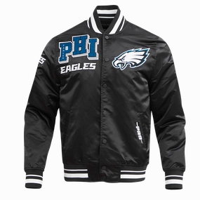 NFL PHILADELPHIA EAGLES MASHUP RIB MEN'S SATIN JACKET (BLACK)
