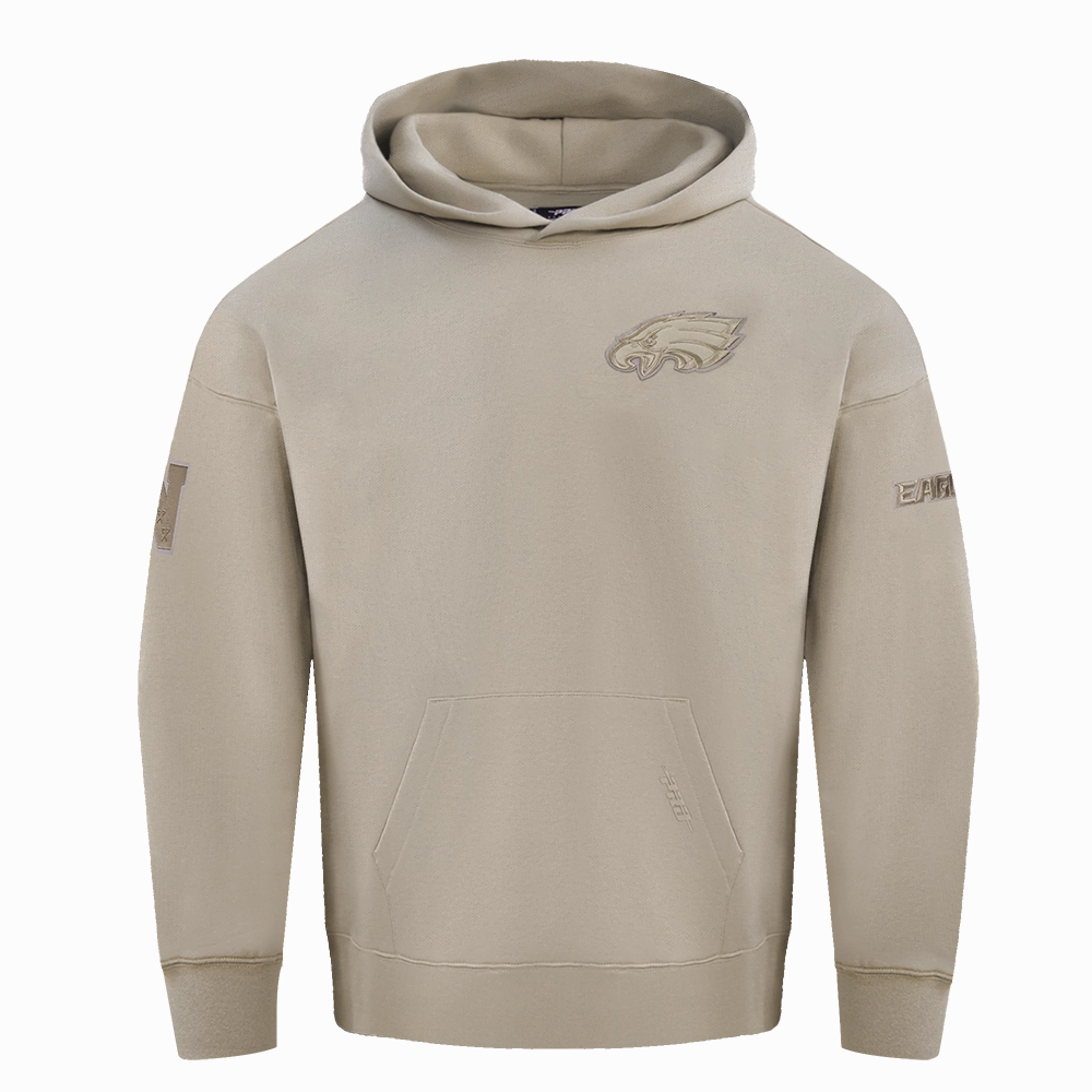 NFL PHILADELPHIA EAGLES NEUTRAL DROP SHOULDER FLEECE PULLOVER HOODIE (TAUPE)