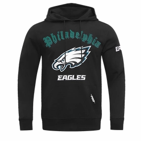 NFL PHILADELPHIA EAGLES OLD ENGLISH MEN'S PULLOVER HOODIE (BLACK)