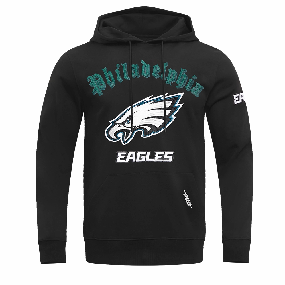 NFL PHILADELPHIA EAGLES OLD ENGLISH MEN'S PULLOVER HOODIE (BLACK)