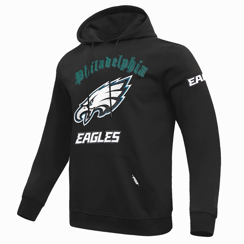 NFL PHILADELPHIA EAGLES OLD ENGLISH MEN'S PULLOVER HOODIE (BLACK)