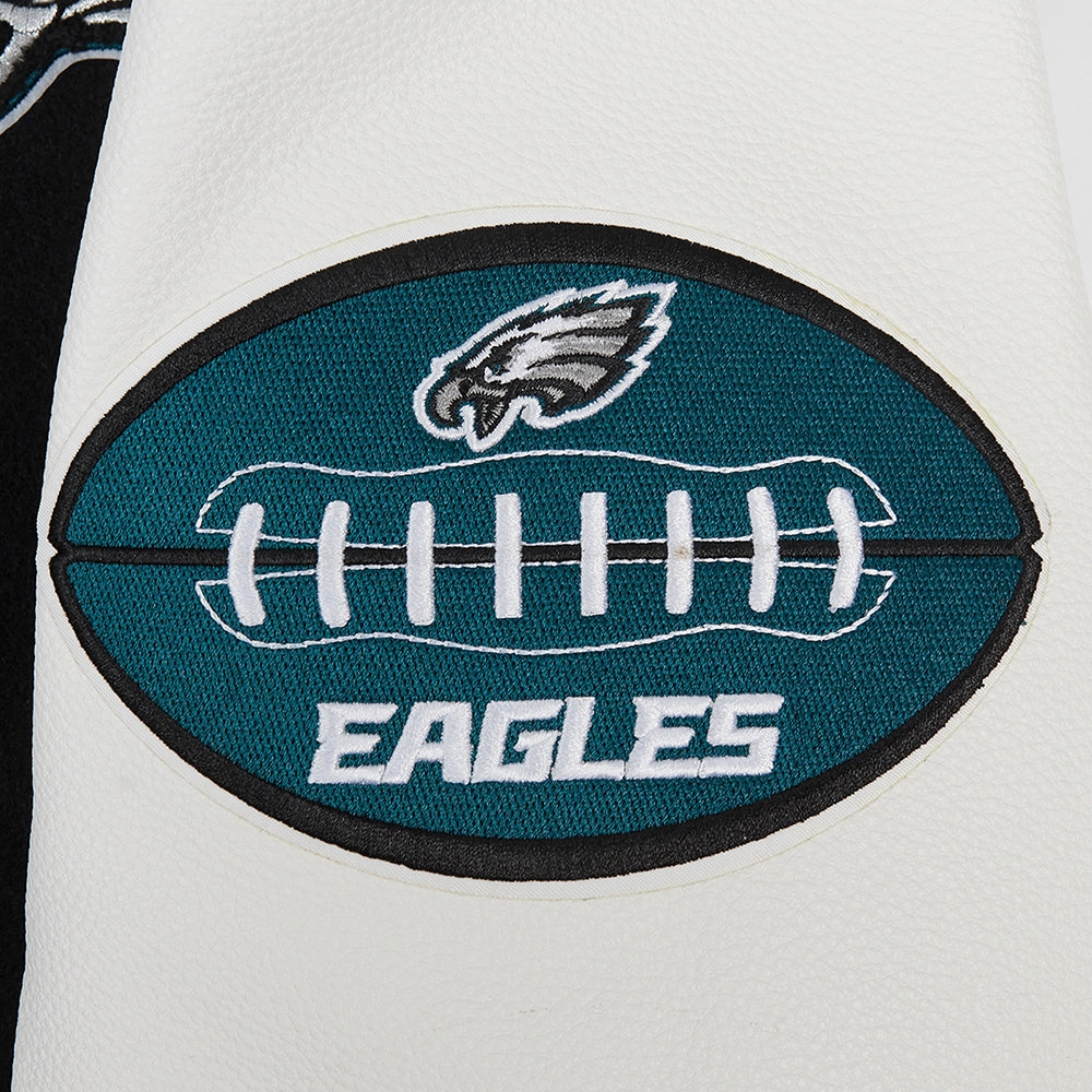 NFL PHILADELPHIA EAGLES OLD ENGLISH MEN'S RIB WOOL VARSITY JACKET (BLACK/WHITE)