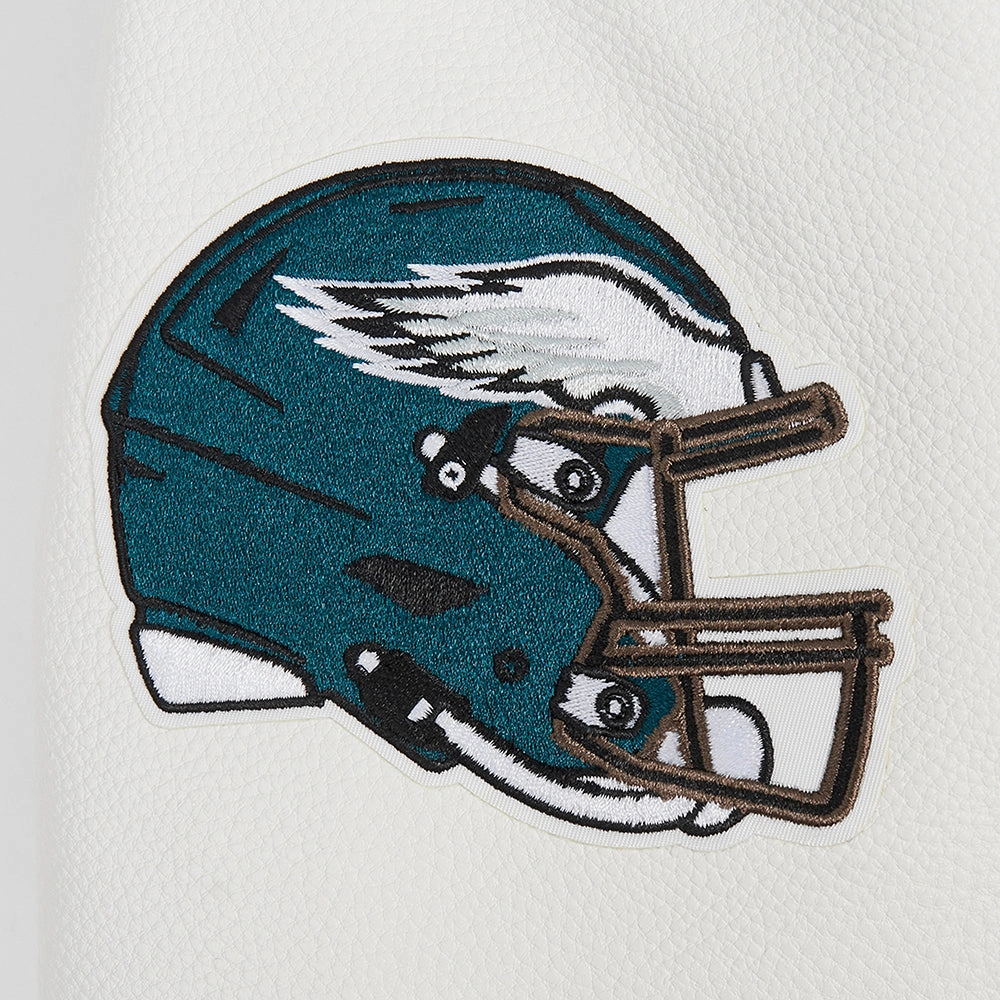 NFL PHILADELPHIA EAGLES OLD ENGLISH MEN'S RIB WOOL VARSITY JACKET (BLACK/WHITE)