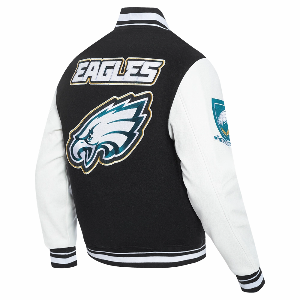 NFL PHILADELPHIA EAGLES PRO PREP MEN'S WOOL VARSITY JACKET (BLACK/WHITE)