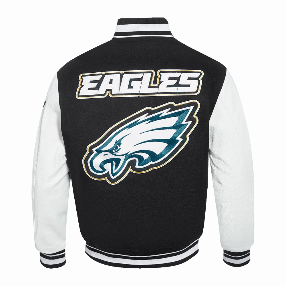 NFL PHILADELPHIA EAGLES PRO PREP MEN'S WOOL VARSITY JACKET (BLACK/WHITE)
