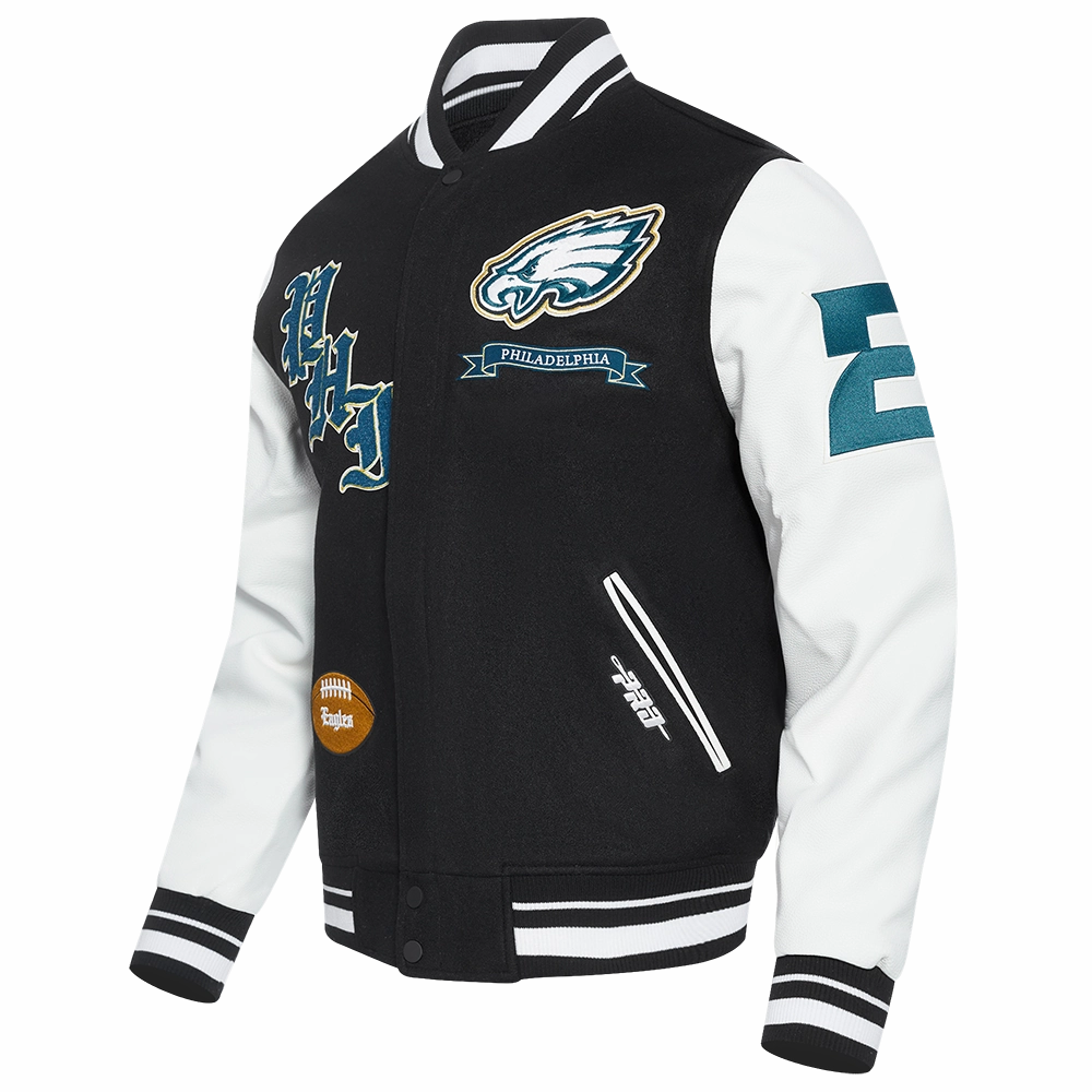NFL PHILADELPHIA EAGLES PRO PREP MEN'S WOOL VARSITY JACKET (BLACK/WHITE)