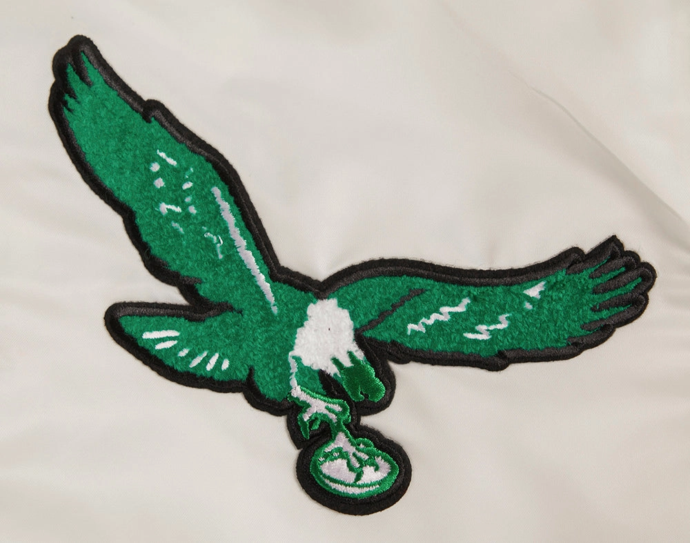 NFL PHILADELPHIA EAGLES RETRO CLASSIC MEN'S RIB SATIN JACKET (EGGSHELL/ KELLY GREEN)