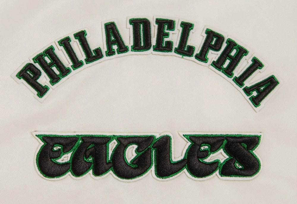 NFL PHILADELPHIA EAGLES RETRO CLASSIC MEN'S RIB SATIN JACKET (EGGSHELL/ KELLY GREEN)