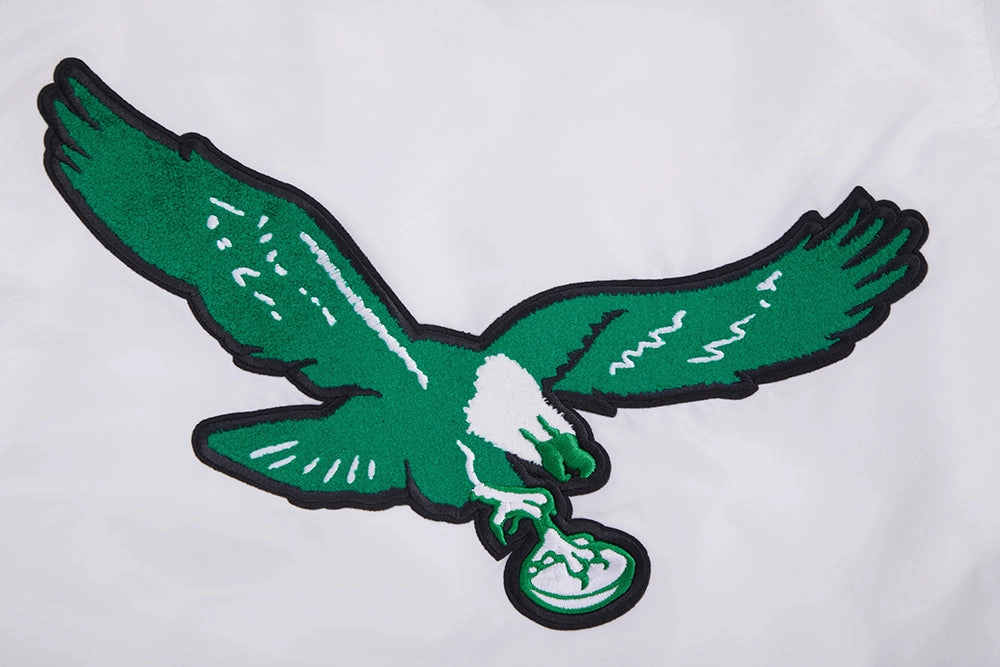 NFL PHILADELPHIA EAGLES RETRO CLASSIC MEN'S RIB SATIN JACKET (WHITE/KELLY GREEN)