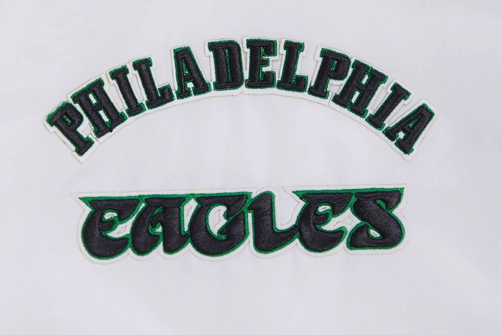 NFL PHILADELPHIA EAGLES RETRO CLASSIC MEN'S RIB SATIN JACKET (WHITE/KELLY GREEN)