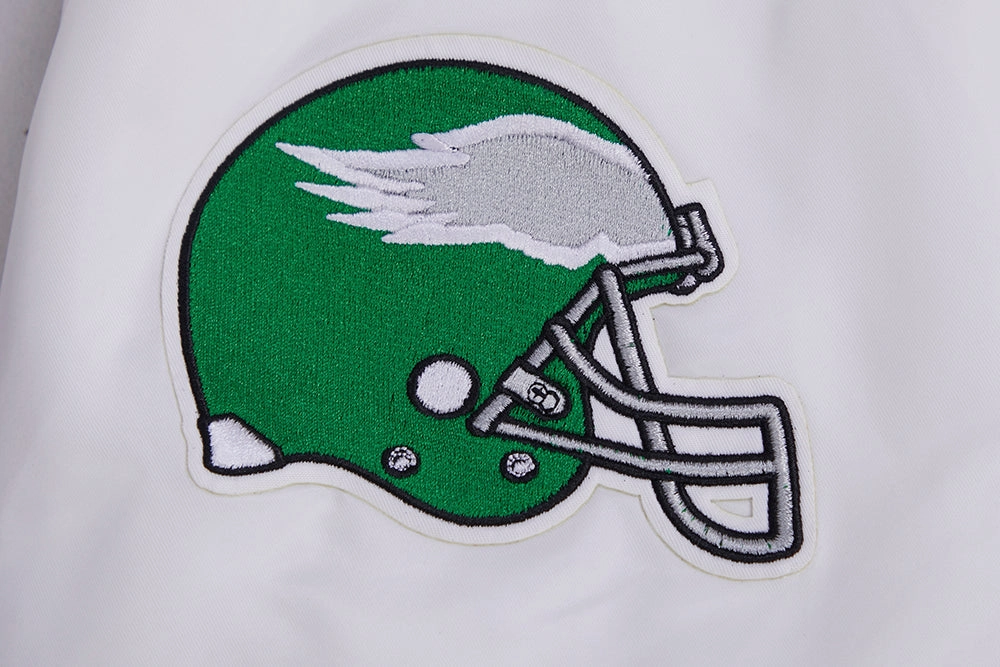 NFL PHILADELPHIA EAGLES RETRO CLASSIC MEN'S RIB SATIN JACKET (WHITE/KELLY GREEN)