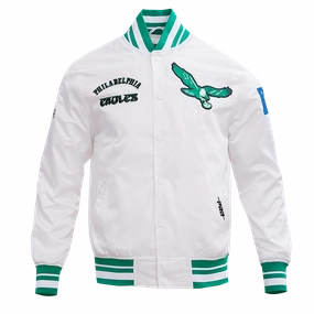 NFL PHILADELPHIA EAGLES RETRO CLASSIC MEN'S RIB SATIN JACKET (WHITE/KELLY GREEN)