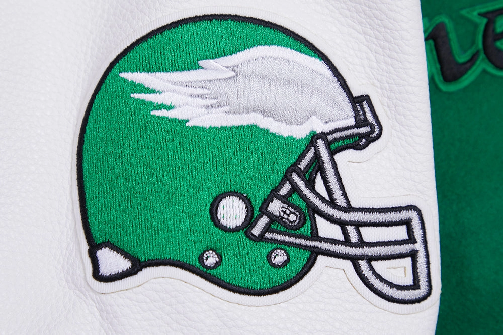 NFL PHILADELPHIA EAGLES RETRO CLASSIC MEN'S RIB WOOL VARSITY JACKET (KELLY GREEN/ WHITE)