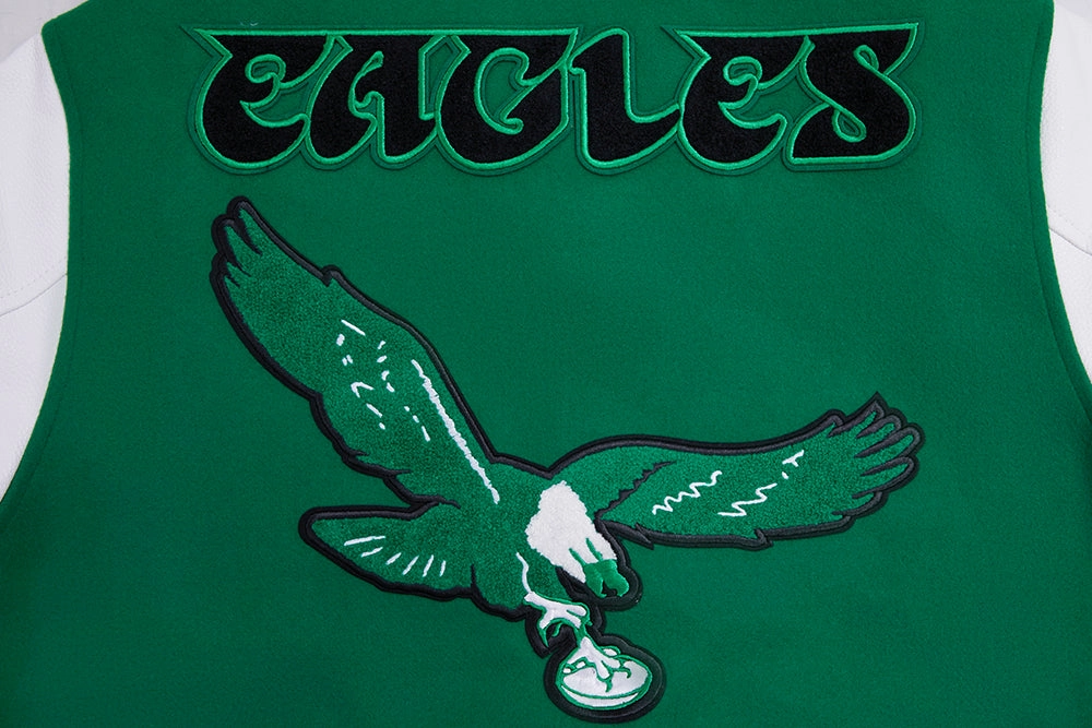 NFL PHILADELPHIA EAGLES RETRO CLASSIC MEN'S RIB WOOL VARSITY JACKET (KELLY GREEN/ WHITE)