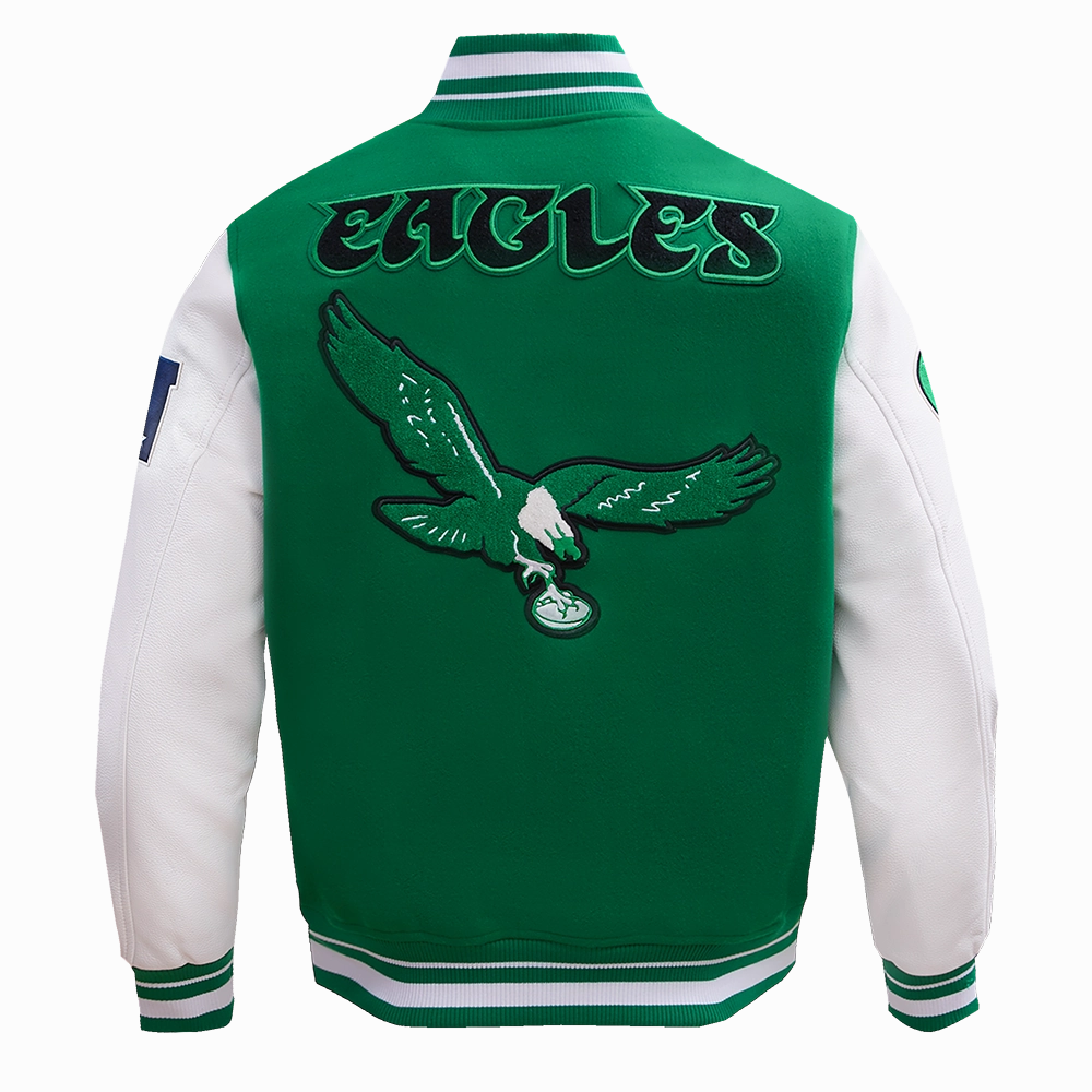 NFL PHILADELPHIA EAGLES RETRO CLASSIC MEN'S RIB WOOL VARSITY JACKET (KELLY GREEN/ WHITE)