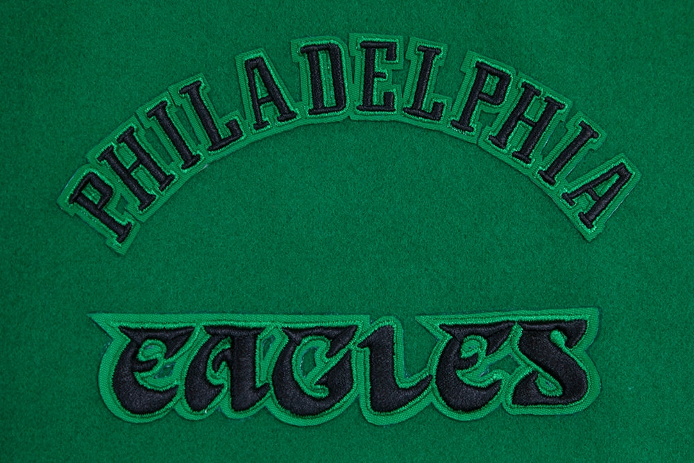 NFL PHILADELPHIA EAGLES RETRO CLASSIC MEN'S RIB WOOL VARSITY JACKET (KELLY GREEN/ WHITE)
