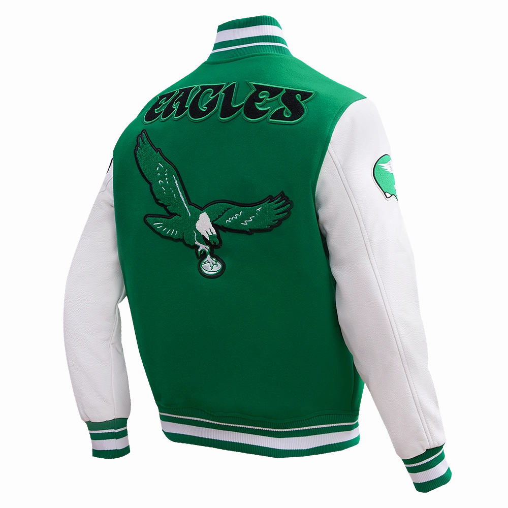 NFL PHILADELPHIA EAGLES RETRO CLASSIC MEN'S RIB WOOL VARSITY JACKET (KELLY GREEN/ WHITE)