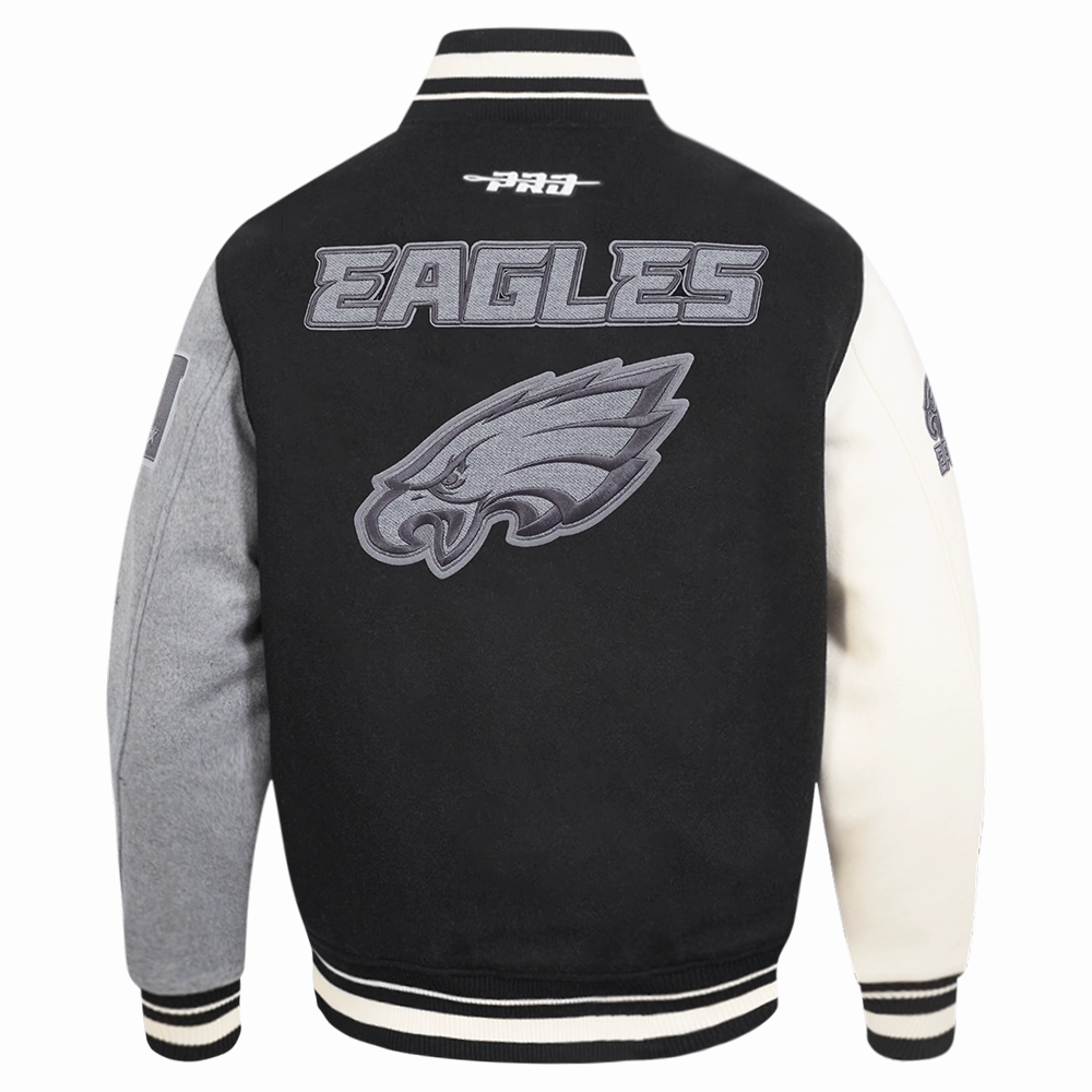 NFL PHILADELPHIA EAGLES REVERSE FRENCH TERRY MEN'S CB WOOL VARSITY J (BLACK/GRAY/EGGSHELL)