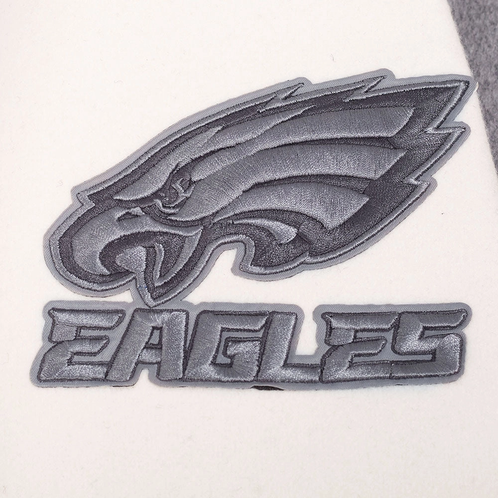 NFL PHILADELPHIA EAGLES REVERSE FRENCH TERRY MEN'S CB WOOL VARSITY J (BLACK/GRAY/EGGSHELL)