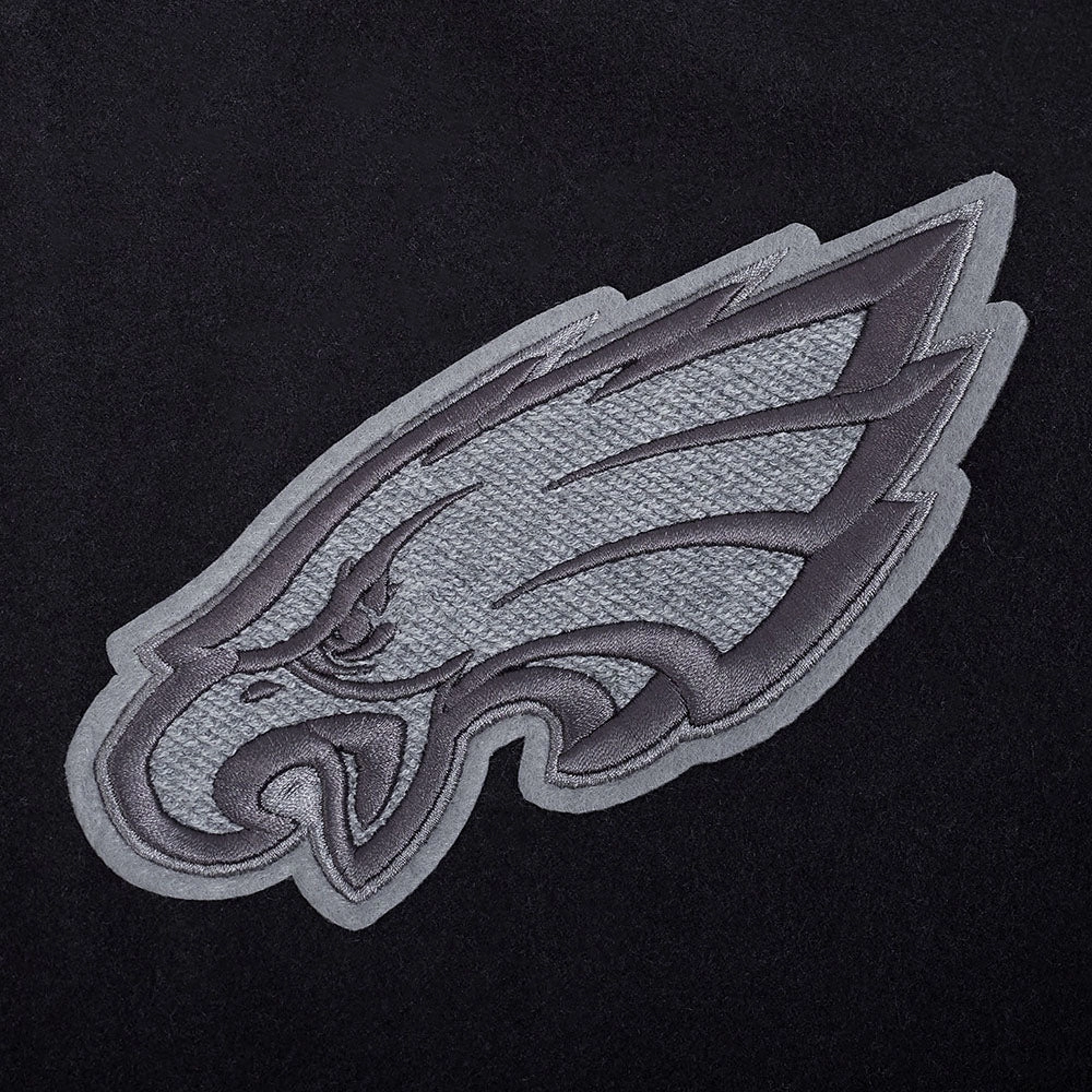 NFL PHILADELPHIA EAGLES REVERSE FRENCH TERRY MEN'S CB WOOL VARSITY J (BLACK/GRAY/EGGSHELL)