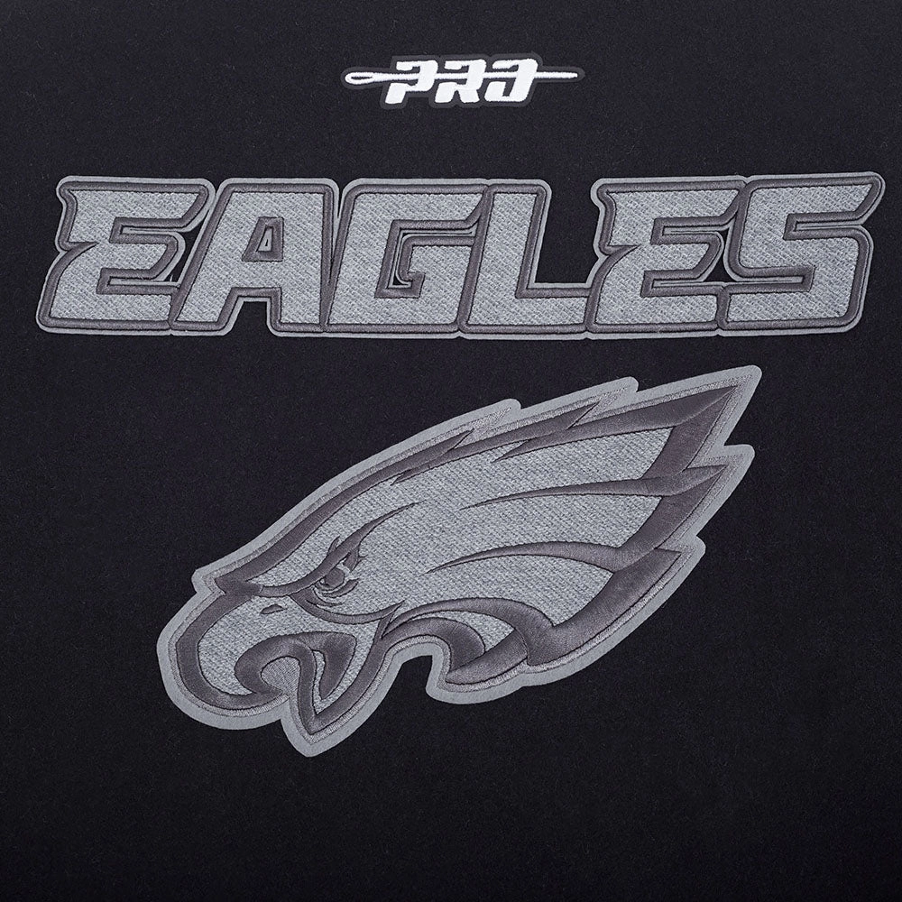NFL PHILADELPHIA EAGLES REVERSE FRENCH TERRY MEN'S CB WOOL VARSITY J (BLACK/GRAY/EGGSHELL)