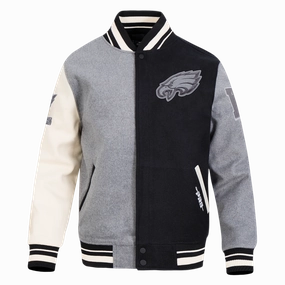 NFL PHILADELPHIA EAGLES REVERSE FRENCH TERRY MEN'S CB WOOL VARSITY J (BLACK/GRAY/EGGSHELL)
