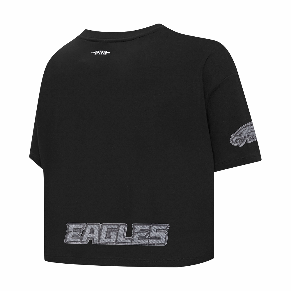 NFL PHILADELPHIA EAGLES REVERSE FRENCH TERRY WOMEN'S SINGLE JERSEY BOXY TEE (BLACK)