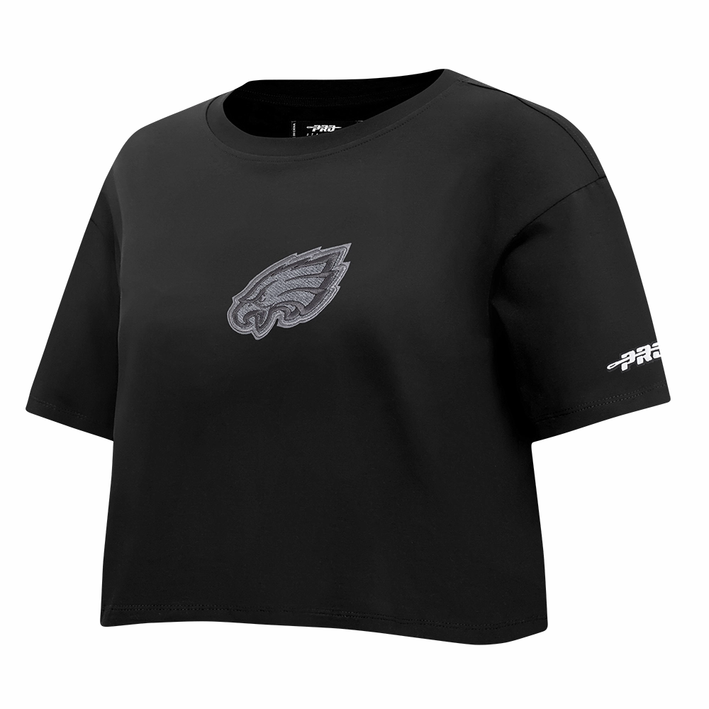 NFL PHILADELPHIA EAGLES REVERSE FRENCH TERRY WOMEN'S SINGLE JERSEY BOXY TEE (BLACK)