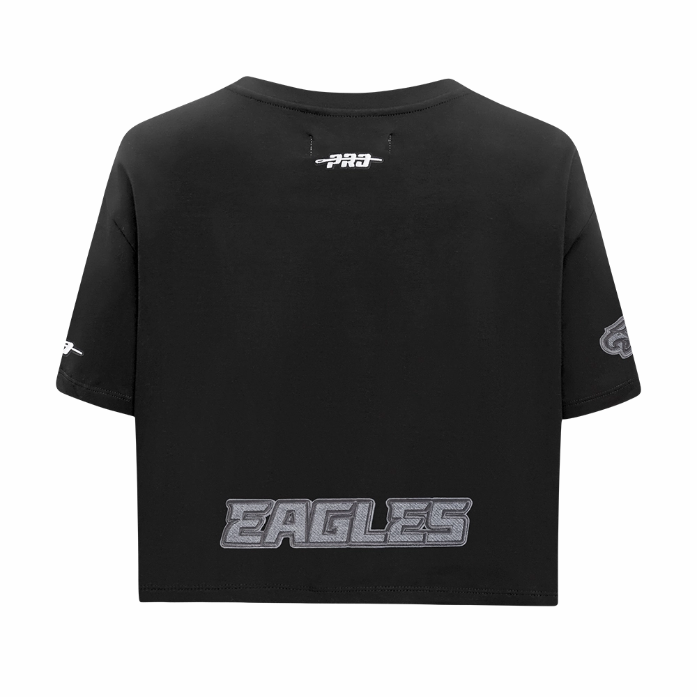 NFL PHILADELPHIA EAGLES REVERSE FRENCH TERRY WOMEN'S SINGLE JERSEY BOXY TEE (BLACK)