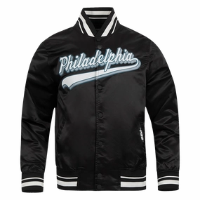 NFL PHILADELPHIA EAGLES SCRIPT TAIL MEN'S SATIN JACKET (BLACK)