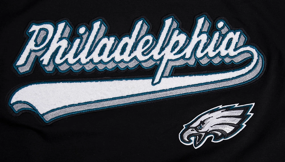 NFL PHILADELPHIA EAGLES SCRIPT TAIL WOMEN'S SINGLE JERSEY BOXY TEE (BLACK)