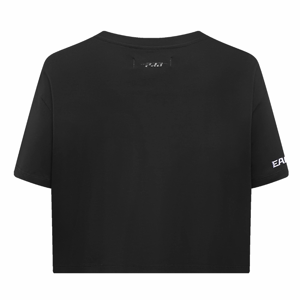 NFL PHILADELPHIA EAGLES SCRIPT TAIL WOMEN'S SINGLE JERSEY BOXY TEE (BLACK)