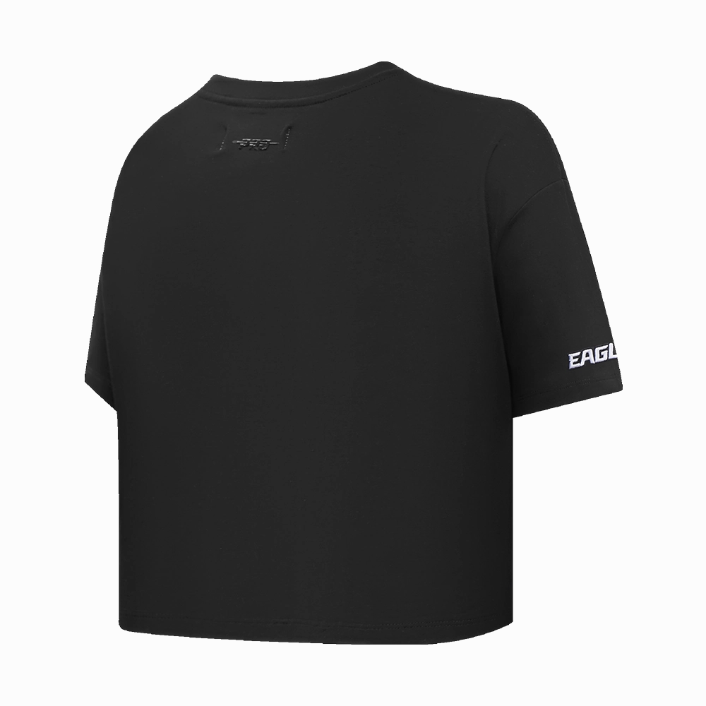 NFL PHILADELPHIA EAGLES SCRIPT TAIL WOMEN'S SINGLE JERSEY BOXY TEE (BLACK)