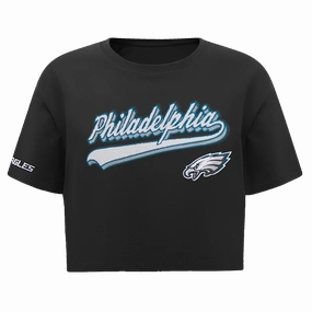NFL PHILADELPHIA EAGLES SCRIPT TAIL WOMEN'S SINGLE JERSEY BOXY TEE (BLACK)
