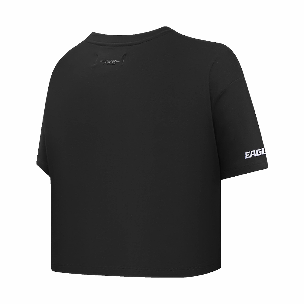NFL PHILADELPHIA EAGLES SCRIPT TAIL WOMEN'S SINGLE JERSEY BOXY TEE (BLACK)