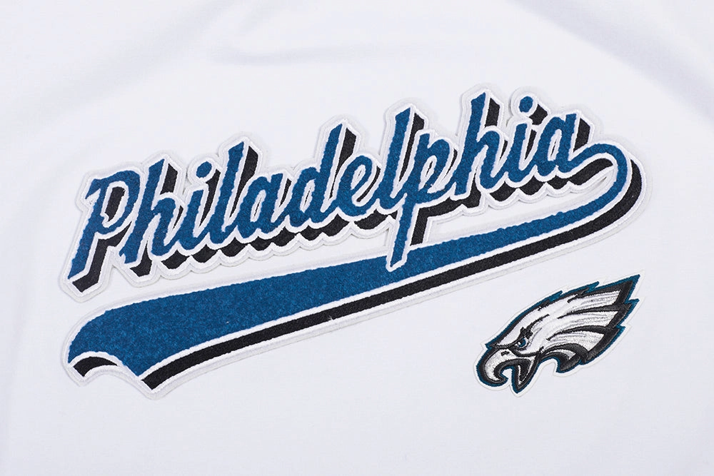 NFL PHILADELPHIA EAGLES SCRIPT TAIL WOMEN'S SINGLE JERSEY BOXY TEE (WHITE)