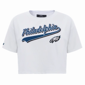 NFL PHILADELPHIA EAGLES SCRIPT TAIL WOMEN'S SINGLE JERSEY BOXY TEE (WHITE)