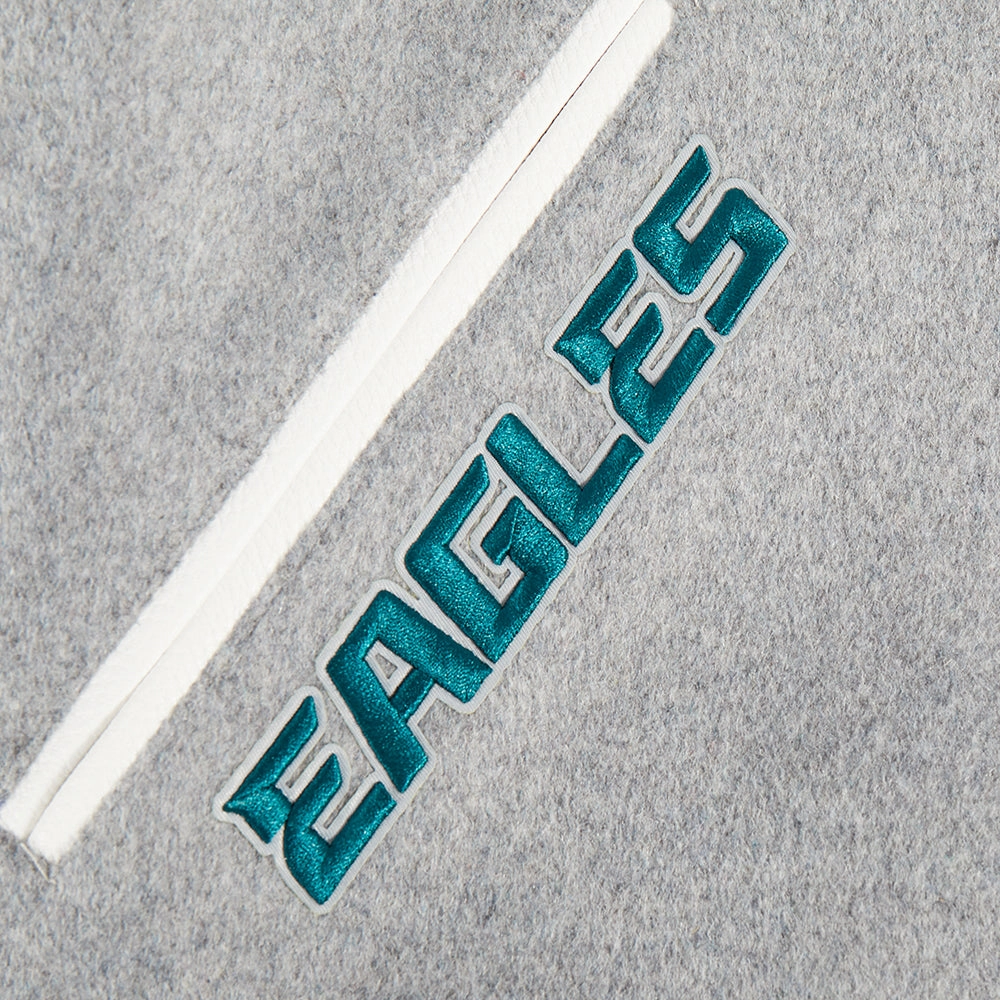 NFL PHILADELPHIA EAGLES TEAM PENNANTS MEN'S RIB WOOL VARSITY JACKET (HEATHER GREY/WHITE/BLACK)