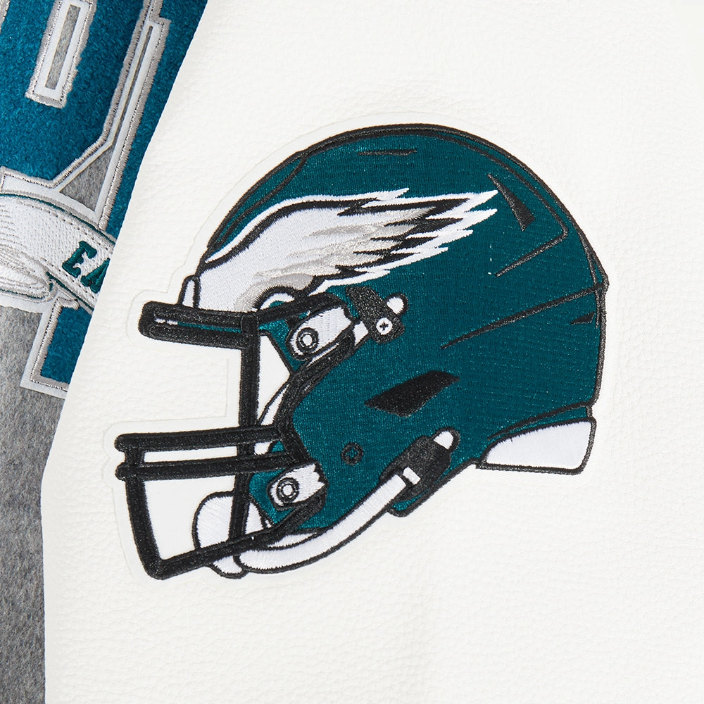 NFL PHILADELPHIA EAGLES TEAM PENNANTS MEN'S RIB WOOL VARSITY JACKET (HEATHER GREY/WHITE/BLACK)