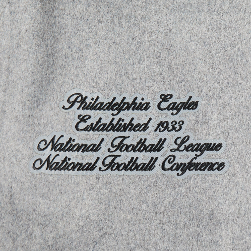 NFL PHILADELPHIA EAGLES TEAM PENNANTS MEN'S RIB WOOL VARSITY JACKET (HEATHER GREY/WHITE/BLACK)