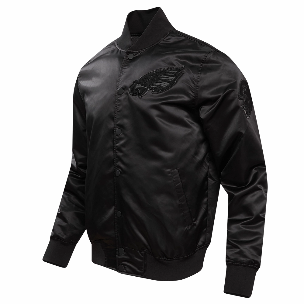 NFL PHILADELPHIA EAGLES TRIPLE BLACK MEN'S SATIN JACKET (TRIPLE BLACK)