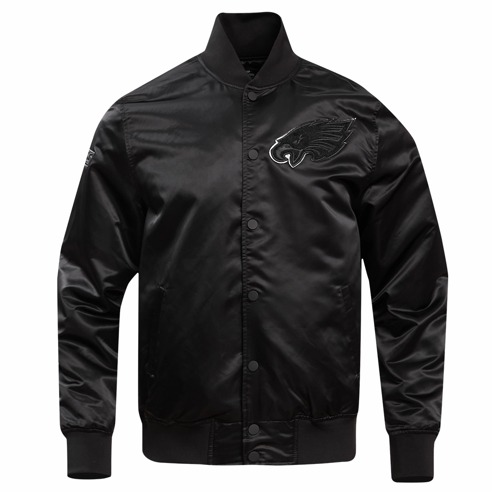 NFL PHILADELPHIA EAGLES TRIPLE BLACK MEN'S SATIN JACKET (TRIPLE BLACK)