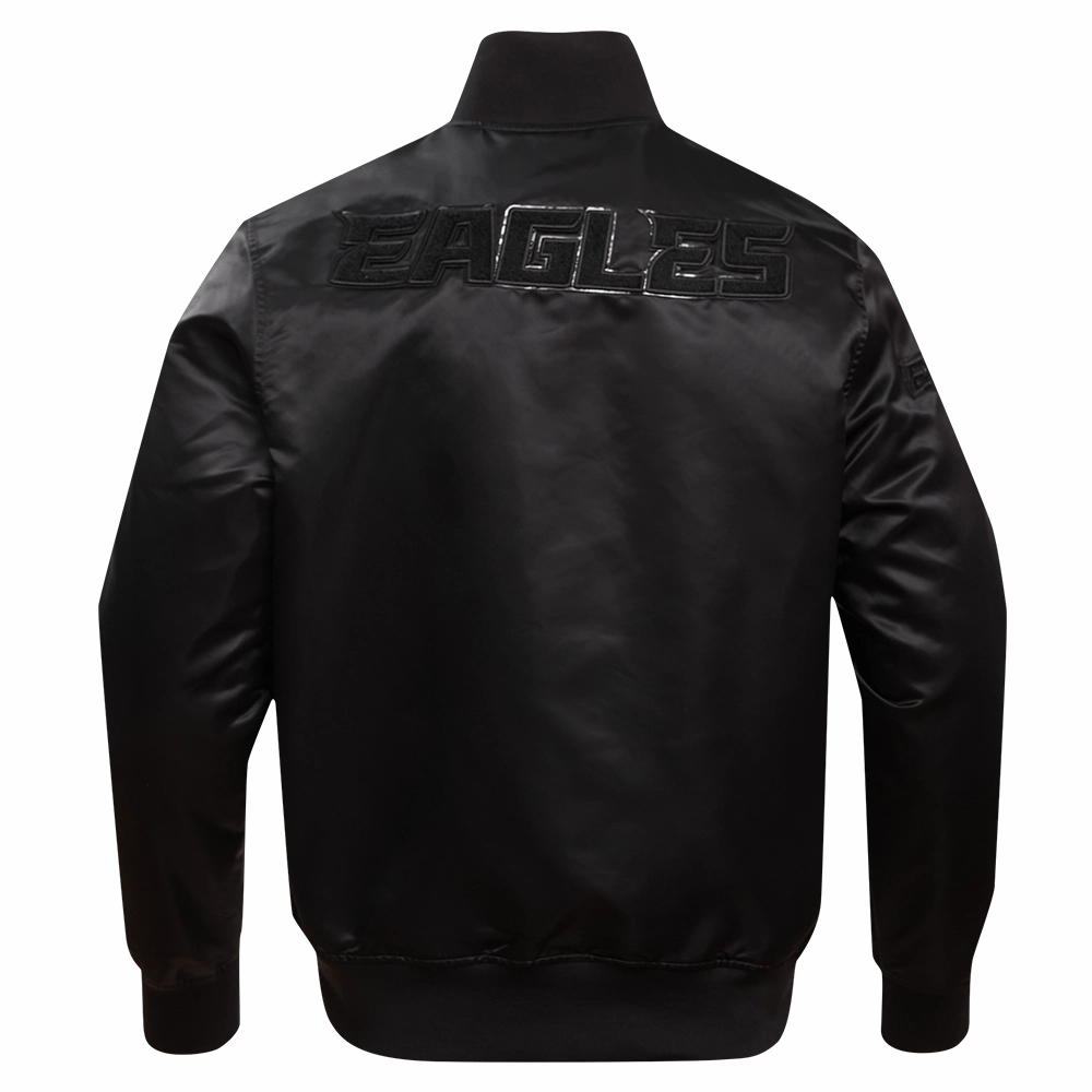 NFL PHILADELPHIA EAGLES TRIPLE BLACK MEN'S SATIN JACKET (TRIPLE BLACK)