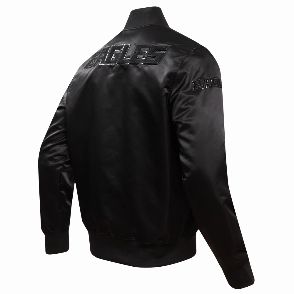 NFL PHILADELPHIA EAGLES TRIPLE BLACK MEN'S SATIN JACKET (TRIPLE BLACK)