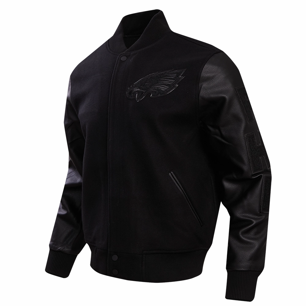 NFL PHILADELPHIA EAGLES TRIPLE BLACK MEN'S WOOL VARSITY JACKET (TRIPLE BLACK)