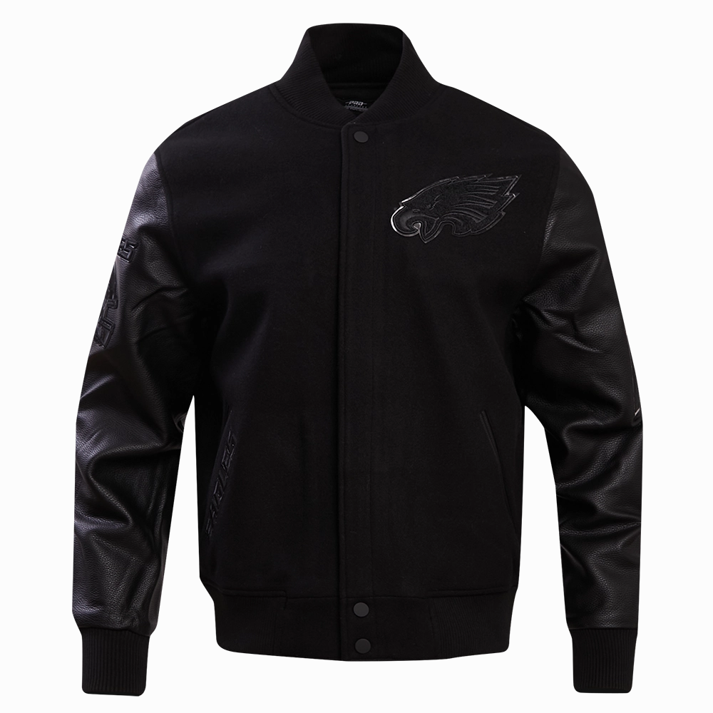 NFL PHILADELPHIA EAGLES TRIPLE BLACK MEN'S WOOL VARSITY JACKET (TRIPLE BLACK)