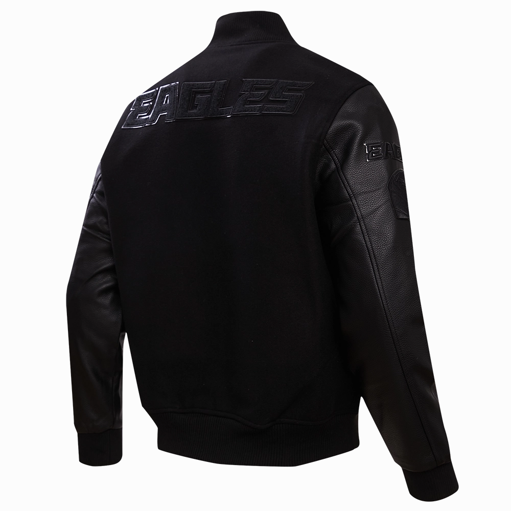 NFL PHILADELPHIA EAGLES TRIPLE BLACK MEN'S WOOL VARSITY JACKET (TRIPLE BLACK)