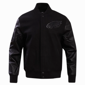 NFL PHILADELPHIA EAGLES TRIPLE BLACK MEN'S WOOL VARSITY JACKET (TRIPLE BLACK)