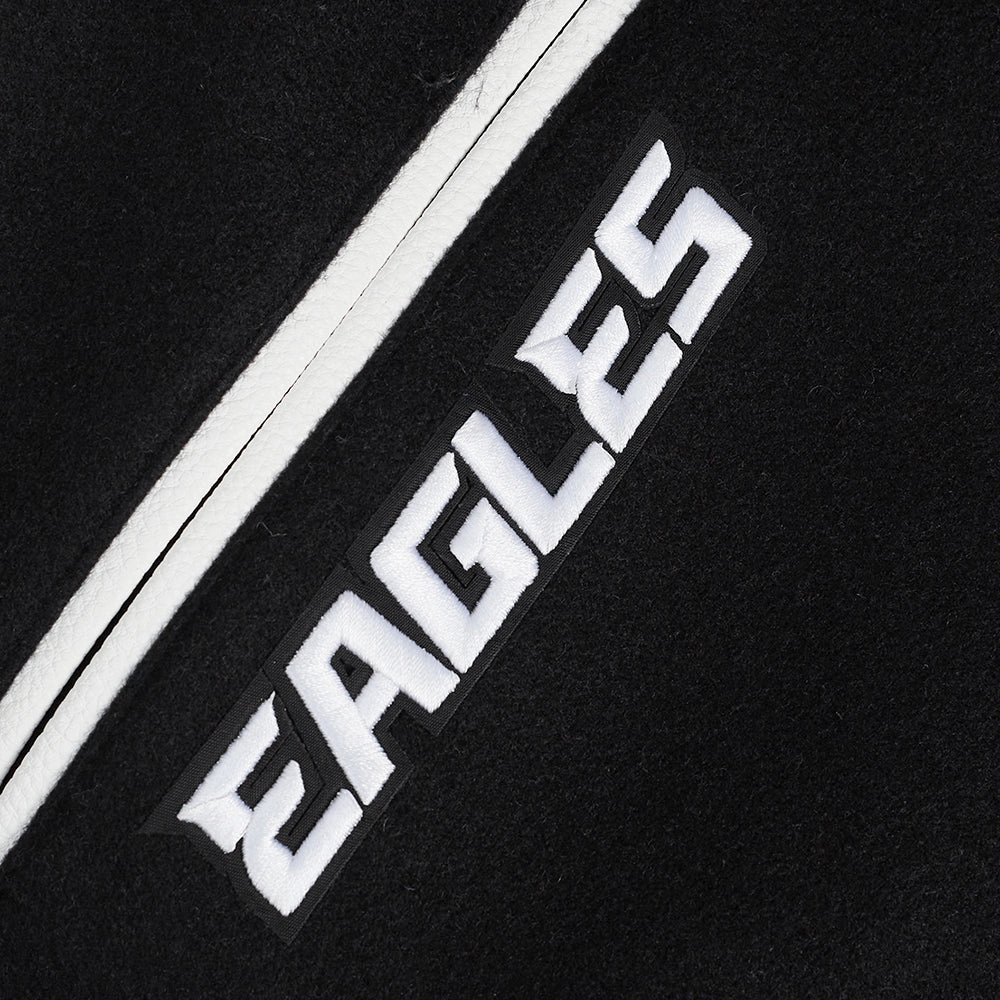 NFL PHILADELPHIA EAGLES TURN IT UP MEN'S RIB WOOL VARSITY JACKET (BLACK/WHITE)