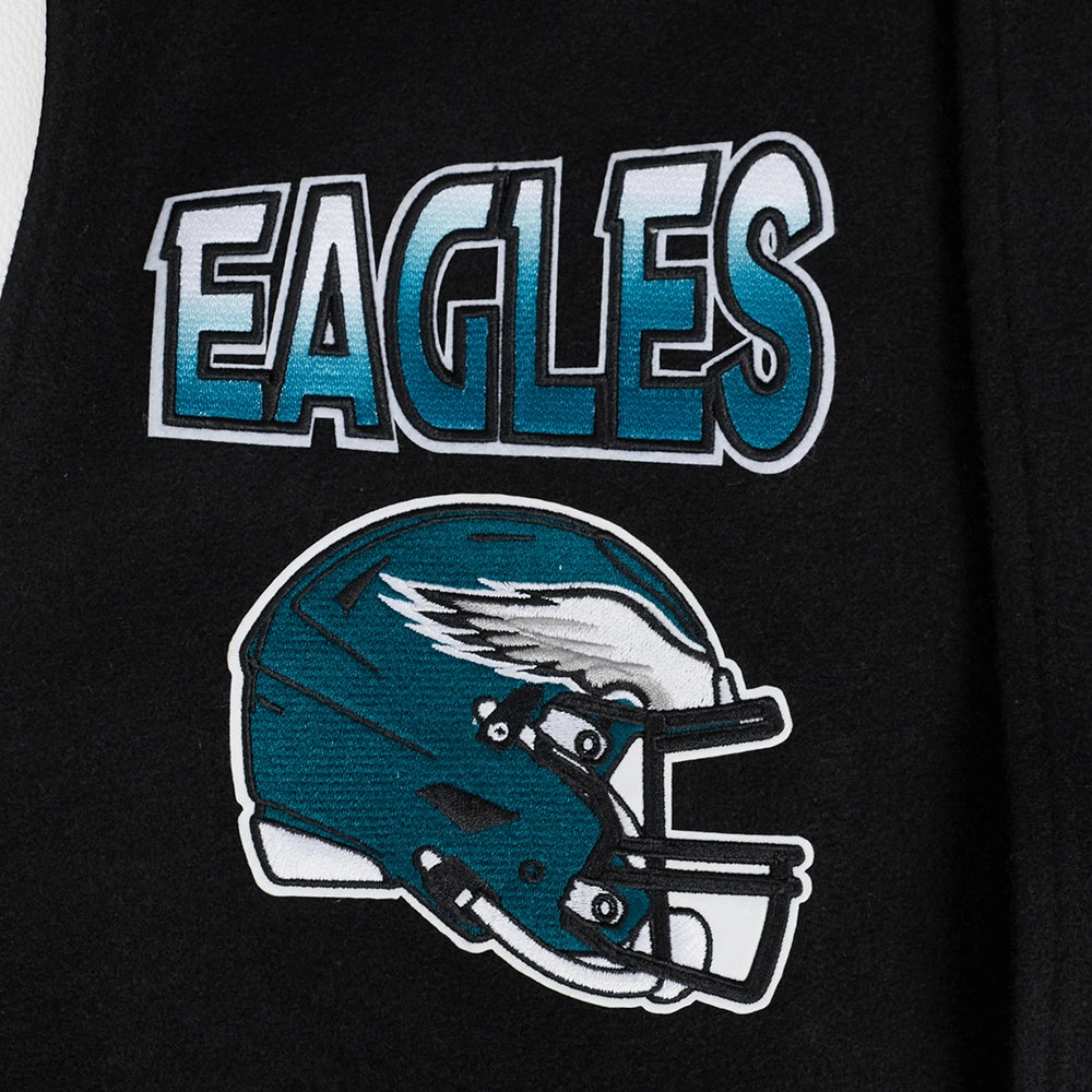 NFL PHILADELPHIA EAGLES TURN IT UP MEN'S RIB WOOL VARSITY JACKET (BLACK/WHITE)